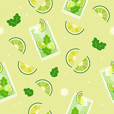 잎 패턴 일러스트 사람없음 연두색 여름 패턴백그라운드 라임 모히토 애플민트 국내일러스트 AI파일 식물 계절 백그라운드 무늬 과일 초록색 칵테일 민트 파일형식 벡터