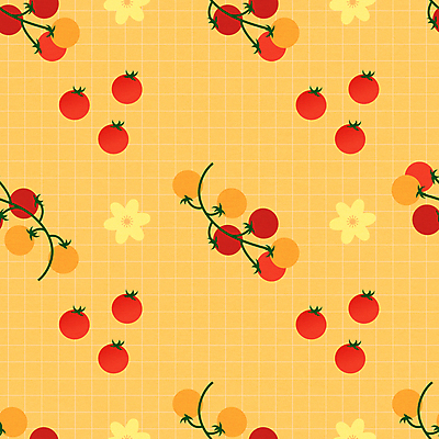 꽃 패턴 채소 일러스트 방울토마토 사람없음 빨간색 여름 노란색 패턴백그라운드 모눈 국내일러스트 AI파일 식물 계절 컬러 백그라운드 무늬 토마토 파일형식 벡터
