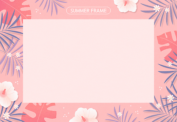 분홍색 잎 일러스트 프레임 사람없음 여름 야자수잎 히비스커스 카피스페이스 국내일러스트 AI파일 식물 계절 꽃 컬러 공백 파일형식 벡터