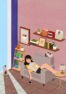 전신 PSD 여자 화분 시계 분홍색 액자 거실 일러스트 탁자 휴식 선반 세마리 한명 성인 책 여름 스마트폰 소파 눕기 햇빛 고양이 스탠드 커튼 낮잠 성인여자한명만 반려묘 국내일러스트 1 계절 컬러 가구 컨셉 의자 포유류 모션 조명 3 사람 핸드폰 스마트기기 반려동물 태양 잠 여자한명만 성인여자만 파일형식