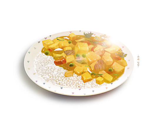 PSD 그릇 접시 채소 일러스트 고추 감자 사람없음 노란색 당근 완두콩 카레 파 카레덮밥 국내일러스트 식기 음식 컬러 콩 뿌리채소 덮밥 파일형식