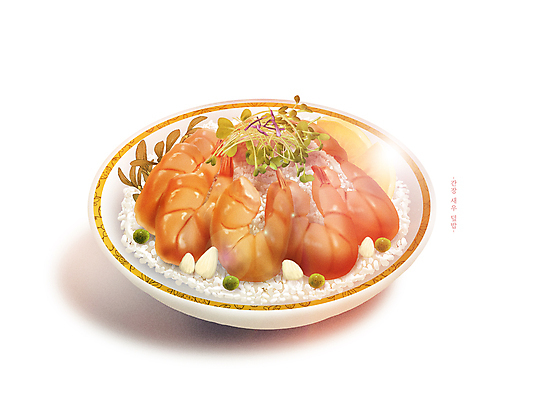 PSD 그릇 채소 일러스트 새우 마늘 사람없음 완두콩 나물 단무지 새우덮밥 간장새우 국내일러스트 식기 음식 콩 갑각류 덮밥 파일형식