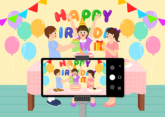 전신 PSD 여자 남자 어린이 일러스트 탁자 함께함 서기 들기 소녀 소년 상반신 세명 친구 스마트폰 쿠키 케이크 사진촬영 기쁨 만세 생일파티 생일 추억 컵케이크 즐거움 주기 생일축하 풍선 생일선물 가랜드 생일상 어린이만 국내일러스트 기념일 감정 가구 컨셉 관계 모션 디저트 선물 사람 핸드폰 스마트기기 촬영 축하 파티용품 파일형식