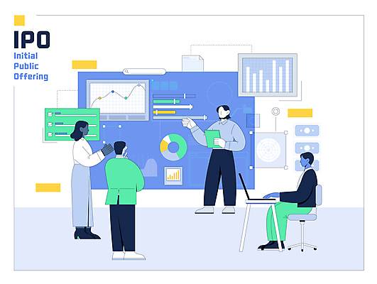 전신 여자 남자 의자 일러스트 비즈니스 그래프 설명 서기 앉기 여러명 성인 그래픽 파란색 비즈니스맨 비즈니스우먼 프레젠테이션 원그래프 성인만 IPO 국내일러스트 AI파일 컬러 가구 다수 모션 사람 직장인 파일형식 벡터