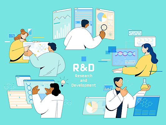 여자 남자 하늘색 일러스트 비즈니스 전구 돋보기 회의 그래프 실험 들기 여러명 상반신 성인 그래픽 모니터 가리킴 마우스 비즈니스맨 비즈니스우먼 연구원 삼각플라스크 성인만 연구개발 국내일러스트 AI파일 직업 다수 모션 사람 손짓 파란색 컴퓨터 컴퓨터용품 직장인 플라스크 개발 파일형식 벡터