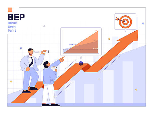 전신 여자 남자 화살표 말풍선 일러스트 비즈니스 그래프 화살 설명 서기 들기 성인 두명 경제 파란색 주황색 망원경 가리킴 비즈니스맨 비즈니스우먼 과녁판 손익 성인만 BEP 국내일러스트 AI파일 컬러 모션 사람 손짓 직장인 파일형식 벡터