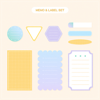 디자인 점선 하늘색 스티커 일러스트 프레임 사람없음 세트 노란색 라벨 사각형 다이어리 보라색 메모지 원형 심플 그라데이션 메모노트 역삼각형 파스텔톤 다꾸 국내일러스트 AI파일 도형 선 컬러 파란색 사무용품 삼각형 신조어 약어 파일형식 벡터