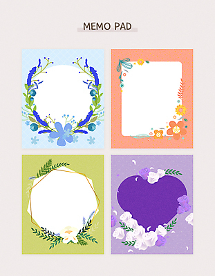 꽃 줄기 하늘색 잎 일러스트 나뭇잎 프레임 사람없음 연두색 세트 장미 다이어리 보라색 하트 메모지 다꾸 코랄 국내일러스트 AI파일 모양 식물 컬러 초록색 파란색 사무용품 신조어 약어 파일형식 벡터