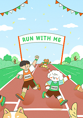 전신 나무 구름 배너템플릿 남자 반려견 여러마리 일러스트 하늘 의인화 한명 성인 운동복 달리기 손들기 귀여움 파이팅 현수막 트랙 개캐릭터 마라톤 가랜드 성인남자한명만 국내일러스트 AI파일 자연요소 식물 템플릿 1 배너 옷 동물캐릭터 다수 컨셉 모션 사람 경기 반려동물 개 육상스포츠 파티용품 남자한명만 성인남자만 파일형식 벡터