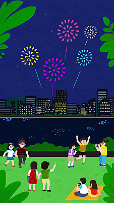 PSD 커플 여자 남자 잎 일러스트 밤하늘 불꽃놀이 서기 들기 사람 앉기 잔디 여러명 성인 손들기 카메라 손잡기 사진촬영 만세 가리킴 도시 야간 강가 돗자리 성인만 국내일러스트 자연요소 식물 다수 관계 모션 놀이 하늘 손짓 전자제품 강 촬영 파일형식