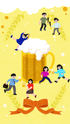 전신 PSD 여자 남자 리본 서류가방 일러스트 맥주 들기 사람 여러명 성인 노란색 건배 보리 맥주잔 맥주거품 맥주축제 성인만 국내일러스트 컬러 다수 술잔 가방 모션 곡류 주류 축제 거품 파일형식