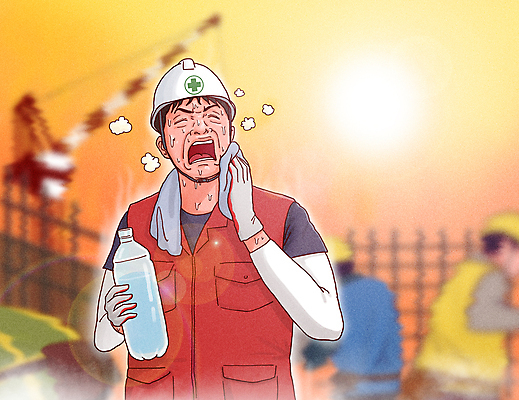 PSD 남자 일러스트 날씨 노동자 작업복 들기 상반신 성인 세명 여름 수건 햇빛 주황색 고통 건설현장 찡그림 더위 안전모 위험 물병 생수 괴로움 땀 닦기 기후변화 안전조끼 힘듦 성인남자만 건설근로자 땀흘리기 국내일러스트 직업 옷 계절 감정 컬러 컨셉 모션 건설업 표정 사람 위생용품 태양 변화 헬멧 안전장비 물통 남자만 성인만 파일형식