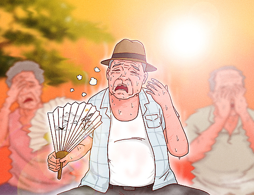 PSD 나무 모자 여자 할아버지 노년 남자 할머니 일러스트 날씨 건강 들기 앉기 상반신 세명 여름 햇빛 주황색 고통 부채 더위 위험 괴로움 땀 얼굴가리기 기후변화 부채질 힘듦 손짚기 노인만 땀흘리기 국내일러스트 식물 잡화 계절 감정 컬러 컨셉 모션 사람 손짓 성인 태양 가림 변화 성인만 파일형식