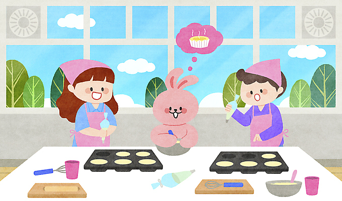 PSD 나무 구름 한마리 여자 남자 어린이 빵 동물캐릭터 말풍선 일러스트 창문 틀 들기 소녀 소년 상반신 두명 앞치마 가리킴 토끼 체험학습 체험 만들기 제빵 거품기 요리중 환풍기 요리교실 요리수업 요리실습 짤주머니 믹싱볼 쿠킹클래스 어린이만 요리교육 일러캐릭터 자연요소 식물 동물 캐릭터 1 그릇 교육 음식 컨셉 포유류 모션 주방용품 수업 요리 사람 손짓 반려동물 제과제빵 장비 제빵도구 클래스 파일형식