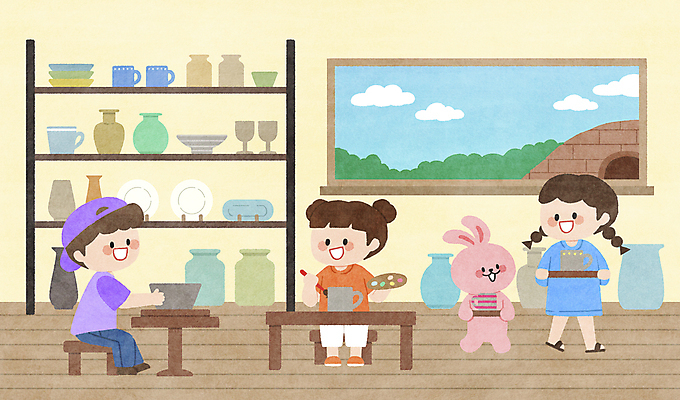 전신 PSD 구름 한마리 여자 남자 어린이 동물캐릭터 일러스트 탁자 선반 들기 앉기 소녀 소년 컵 세명 걷기 토끼 잡기 체험학습 체험 도자기 색칠 작업실 팔레트 도자기공예 진열장 도자기물레 어린이만 도자기공방 일러캐릭터 자연요소 동물 캐릭터 1 식기 가구 컨셉 포유류 모션 사람 반려동물 공예 물레 파일형식