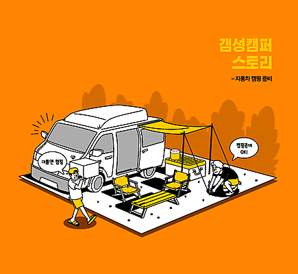 전신 남자 말풍선 일러스트 캠핑도구 들기 성인 두명 상자 주황색 캠핑 잡기 캠핑장 감성 캠핑카 웅크림 아이스박스 설치 야외의자 야외테이블 성인남자만 캠핑족 차박 캠핑의자 캠핑박스 국내일러스트 AI파일 컬러 컨셉 의자 모션 자동차 탁자 레저 사람 도구 신조어 남자만 성인만 파일형식 벡터