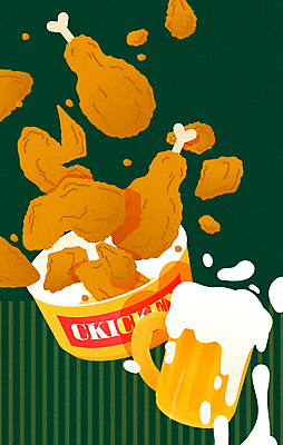 일러스트 맥주 패스트푸드 사람없음 초록색 상자 치킨 용기 맥주잔 닭다리 닭날개 맥주거품 국내일러스트 AI파일 그릇 컬러 술잔 주류 닭고기 거품 인스턴트 닭고기요리 파일형식 벡터