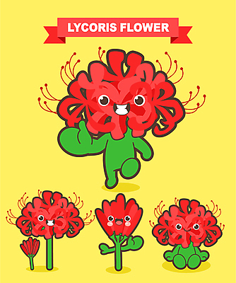 캐릭터 꽃 잎 일러스트 의인화 앉기 사람없음 노란색 손들기 축제 꽃술_꽃 꽃캐릭터 석산꽃 지역축제 대한민국축제 일러캐릭터 AI파일 식물 컬러 모션 파일형식 벡터