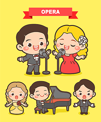 전신 캐릭터 드레스 여자 남자 꽃 일러스트 노래 나비넥타이 정장 턱시도 여러명 성인 노란색 축제 피아노 스탠드마이크 오페라 오페라가수 성인만 지역축제 대한민국축제 일러캐릭터 AI파일 식물 옷 음악 컬러 다수 넥타이 사람 건반악기 마이크 파일형식 벡터