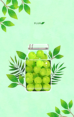 PSD 과일 일러스트 유리병 나뭇잎 사람없음 연두색 담기 매실 매실청 국내일러스트 잎 모션 병_용기 초록색 파일형식 과일청