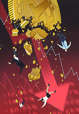 전신 PSD 여자 남자 화살표 일러스트 그래프 여러명 성인 빨간색 금융 경제 동전 손상 직장인 떨어짐 위험 하락 투자 경제불황 손실 투자자 성인만 가상화폐 폭락 국내일러스트 직업 컬러 다수 컨셉 돈 비즈니스 사람 불황 파일형식