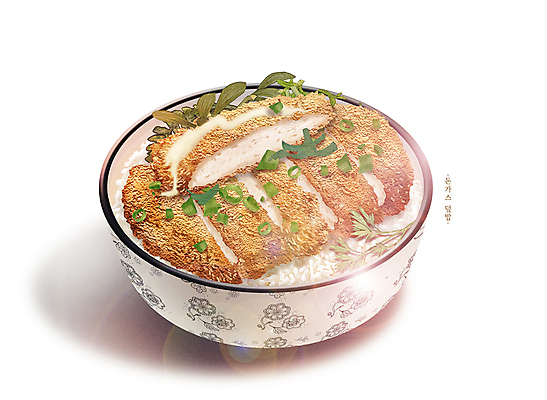 PSD 그릇 일러스트 고추 요리 사람없음 식사 돈가스 메뉴 파 돈가스덮밥 국내일러스트 식기 채소 커틀릿 덮밥 파일형식