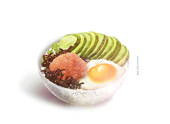 PSD 그릇 일러스트 요리 사람없음 식사 김 계란프라이 메뉴 덮밥 파 아보카도 명란젓 국내일러스트 식기 음식 채소 과일 해조류 계란요리 젓갈 파일형식