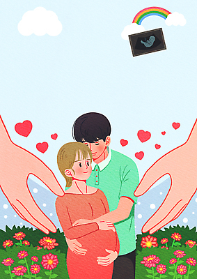 PSD 구름 손 부부 여자 남자 꽃 하늘색 무지개 일러스트 안기 포옹 엄마 상반신 성인 두명 신체부위 초록색 임산부 하트 아빠 감싸기 초음파사진 성인만 카피스페이스 국내일러스트 자연요소 모양 식물 커플 컬러 가족 모션 사람 파란색 공백 임신 파일형식