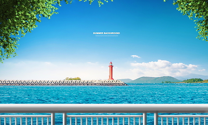 PSD 구름 편집이미지 바다 섬 하늘 등대 사람없음 여름 파란색 여름풍경 시원함 철제난간 테트라포드 여름배경 이미지편집 자연요소 계절 컬러 백그라운드 풍경 방파제 파일형식 여름_계절
