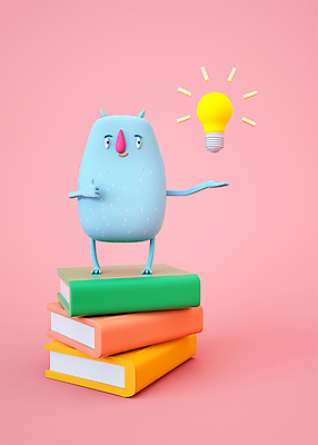 PSD 편집 편집이미지 캐릭터 한마리 디자인 응시 교육 분홍색 전구 아이디어 3D캐릭터 사람없음 책 3D소스 3D 손들기 쌓기 최고 디지털합성 몬스터 에듀 에듀케이션 편집소스 편집3D 1 시선 컬러 컨셉 모션 파일형식