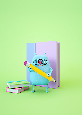 PSD 편집 편집이미지 캐릭터 한마리 디자인 교육 안경 3D캐릭터 들기 사람없음 책 초록색 연필 3D소스 3D 디지털합성 몬스터 에듀 에듀케이션 안경낌 편집소스 편집3D 1 잡화 컬러 모션 학용품 필기구 파일형식