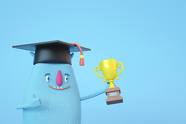 PSD 편집 편집이미지 캐릭터 한마리 디자인 응시 교육 하늘색 학사모 졸업 3D캐릭터 들기 사람없음 3D소스 3D 최고 트로피 디지털합성 몬스터 에듀 에듀케이션 편집소스 편집3D 모자_잡화 1 시선 모션 파란색 상_우승 파일형식