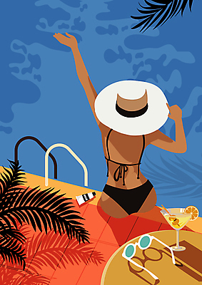 모자 여자 수영복 일러스트 휴식 수영장 한명 앉기 상반신 성인 여름휴가 바캉스 선글라스 손들기 잡기 칵테일 선크림 칵테일잔 야자수잎 성인여자한명만 국내일러스트 AI파일 1 잡화 옷 안경 컨셉 잎 술잔 모션 휴가 주류 사람 화장품 여자한명만 성인여자만 파일형식 벡터 여름_계절