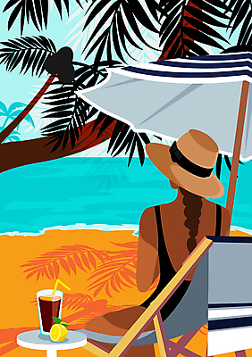 모자 여자 음료 파도 바다 일러스트 휴식 빨대 한명 앉기 상반신 성인 해변 컵 여름휴가 바캉스 모래사장 야자수 파라솔 그늘 레몬 선베드 성인여자한명만 국내일러스트 AI파일 나무 1 식기 잡화 컨셉 의자 과일 모션 휴가 사람 여자한명만 성인여자만 파일형식 벡터 여름_계절