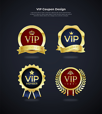 디자인 리본 일러스트 왕관 사람없음 세트 라벨 원형 화려 고급 쿠폰 VIP 월계수 국내일러스트 AI파일 도형 컨셉 프레임 파일형식 벡터