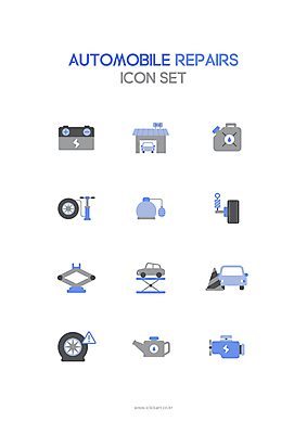 아이콘 자동차 경고 사람없음 파란색 공구 바퀴 수리 석유 건전지 타이어 엔진 세차 공기펌프 엔진오일 자동차정비 정비소 차량점검 칼라콘 펑크 카리프트 2D아이콘 AI파일 육상교통 컬러 도구 안전장비 점검 펌프 차량용품 파일형식 벡터