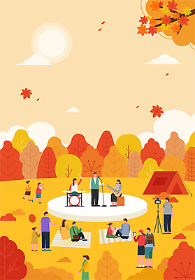 전신 구름 공원 여자 남자 포스터 어린이 음악 단풍 일러스트 단풍나무 텐트 서기 들기 앉기 소녀 소년 여러명 상반신 성인 스마트폰 카메라 촬영 축제 주황색 공연 무대 가을 기타 군중 구경 마이크 돗자리 드럼 음악회 삼각대 단상 가을축제 국내일러스트 AI파일 자연요소 나무 계절 공공시설 컬러 음향기기 다수 잎 모션 현악기 문화예술 타악기 캠핑도구 사람 이벤트 전자제품 핸드폰 스마트기기 파일형식 벡터 가을_계절