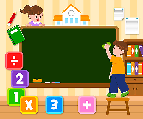 전신 응시 여자 어린이교육 교육 남자 어린이 일러스트 교실 학교 상상 책장 프레임 서기 들기 소녀 소년 상반신 두명 숫자 연필 주황색 칠판 수학 덧셈 받침대 분필 어린이상상 스프링노트 수학기호 칠판지우개 곱셈 나눗셈 프레임일러스트 어린이만 국내일러스트 AI파일 문자 기호 시선 컬러 가구 교과목 모션 학용품 사람 필기구 공책 초크 사칙연산 파일형식 벡터