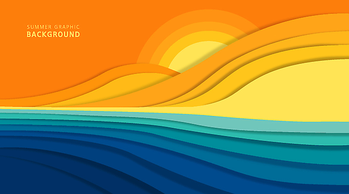 바다 백그라운드 일러스트 산 해변 사람없음 여름 파란색 태양 주황색 일몰 그라데이션 여름배경 국내일러스트 AI파일 자연요소 계절 컬러 노을 파일형식 벡터