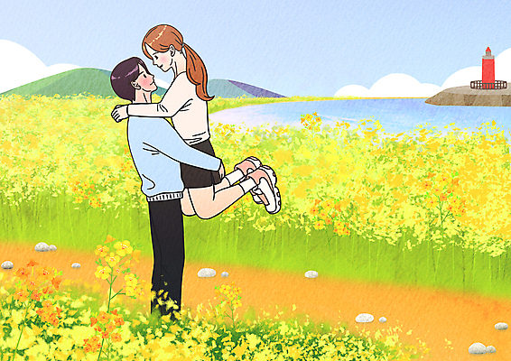 전신 PSD 구름 커플 여자 남자 바다 꽃밭 일러스트 봄꽃 포옹 하늘 휴식 산 등대 사랑 서기 성인 두명 제주도 마주보기 유채 유채밭 제주도여행 성인만 들어올리기 국내일러스트 자연요소 꽃 감정 여행 컨셉 밭 관계 안기 모션 한국 사람 봄 파일형식