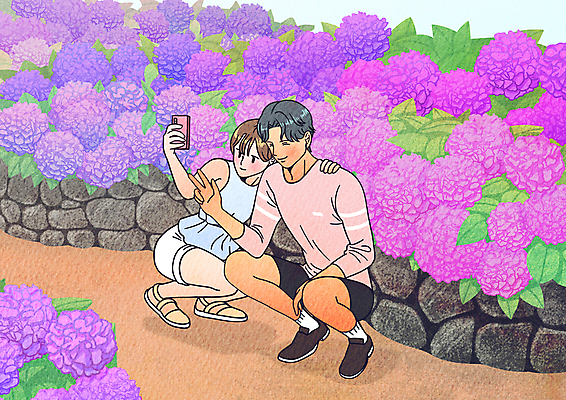 전신 PSD 커플 여자 남자 길 일러스트 휴식 함께함 돌담 사랑 웃음 들기 앉기 성인 두명 제주도 셀프카메라 브이 수국 웅크림 제주도여행 성인만 어깨에손 국내일러스트 꽃 감정 여행 컨셉 관계 모션 한국 표정 사람 손짓 담장 사진촬영 돌_바위 파일형식