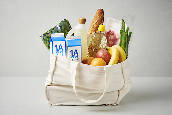 포토 JPG 스튜디오촬영 음식 오렌지 회색배경 바나나 실내 사람없음 쇼핑 장보기 우유 식용유 사과 바게트 가득함 장바구니 오브젝트 담기 삼겹살 파 시금치 식자재 에코백 인플레이션 국내포토 빵 백그라운드 채소 가방 과일 모션 유제품 돼지고기 내부 경제 바구니 회색 기름_음식 에코 파일형식