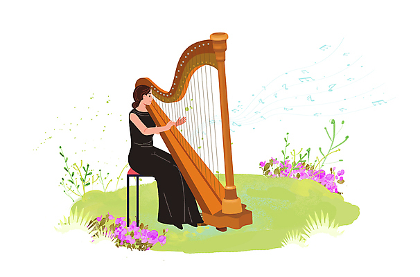전신 PSD 드레스 여자 꽃 연주 의자 일러스트 한명 앉기 잔디 성인 공연 연주자 잡기 하프 연주회 관현악단 성인여자한명만 국내일러스트 식물 1 옷 음악 가구 모션 현악기 사람 이벤트 음악가 악단 음악회 여자한명만 성인여자만 파일형식