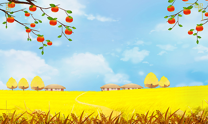 PSD 나무 구름 일러스트 하늘 초가집 감 초원 사람없음 추석 가을풍경 벼 가을 나뭇가지 감나무 국내일러스트 자연요소 식물 계절 명절 과일 한옥 곡류 풍경 파일형식 가을_계절