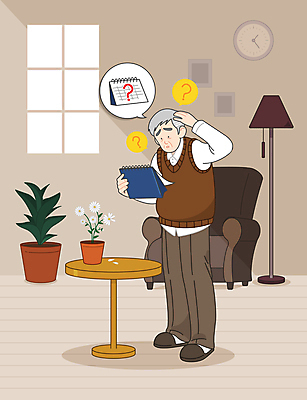 전신 할아버지 노년 남자 꽃 화분 말풍선 일러스트 창문 탁자 한명 서기 들기 소파 갈색 꽃병 물음표 스탠드 날짜 벽시계 건망증 알츠하이머 증상 치매 탁상달력 헷갈림 노인남자한명만 국내일러스트 AI파일 식물 1 기호 감정 시계 컬러 가구 의자 모션 조명 사람 성인 달력 질병 남자한명만 노인남자만 파일형식 벡터