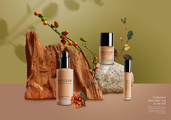 PSD 나무 편집이미지 열매 그림자 사람없음 초록색 갈색 화장품 가을 돌_바위 나뭇가지 분위기 솔방울 나무조각 컨실러 파운데이션 이미지편집 식물 계절 컬러 컨셉 목재 뷰티 파일형식
