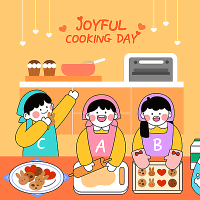 손글씨 알파벳 영어 여자 남자 어린이 일러스트 도마 쟁반 두건 들기 소녀 소년 상반신 세명 손들기 쿠키 제과 주방 주황색 앞치마 유치원 유치원생 오븐 컵케이크 B 반죽 만들기 A C 주방장갑 반죽밀대 요리교실 믹싱볼 쿠킹클래스 어린이만 영어유치원 국내일러스트 AI파일 문자 그릇 교육 컬러 장갑 모션 주방용품 수업 디저트 요리 사람 제과제빵 케이크 가전제품 밀대 클래스 파일형식 벡터