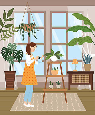 전신 식물 여자 화분 잎 거실 일러스트 한명 서기 들기 성인 갈색 물뿌리개 스탠드 원예 돌봄 몬스테라 선인장화분 화분진열대 성인여자한명만 플랜테리어 홈가드닝 행잉플랜트 국내일러스트 AI파일 1 컬러 모션 조명 선인장 사람 취미 인테리어 진열장 여자한명만 성인여자만 파일형식 벡터