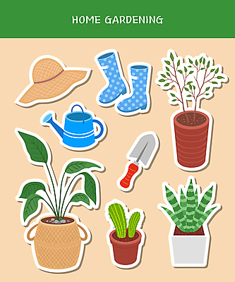 나무 식물 모자 화분 스티커 일러스트 선인장 장화 사람없음 세트 물뿌리개 모종삽 다육식물 선인장화분 원예용품 홈가드닝 국내일러스트 AI파일 잡화 생활용품 신발 삽 원예 파일형식 벡터