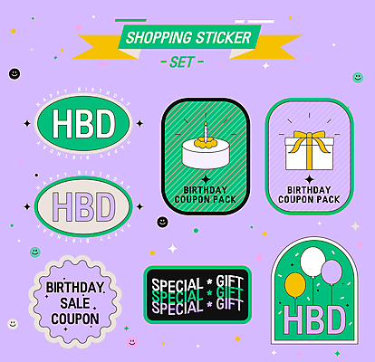 영어 리본 스티커 일러스트 사람없음 연두색 선물상자 쇼핑 세일 보라색 생일 생일케이크 쿠폰 팬시 생일축하 풍선 생일선물 생일초 뉴트로 미니멀 국내일러스트 AI파일 문자 기념일 컬러 초 선물 초록색 상자 케이크 축하 복고 파일형식 벡터